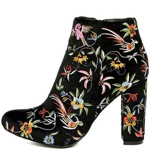 Embroidered Black Floral Booties